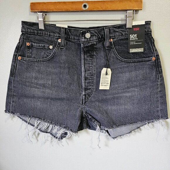 NWT LEVI'S PREMIUM  501 SHORTS RAW HEM WASHED BLACK - Picture 1 of 16